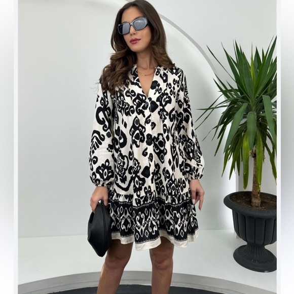 Zara Dresses & Skirts - Zara Black and Cream Patterned Women's Dress